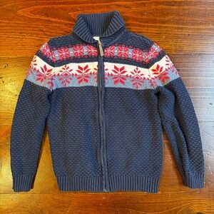 Hanna Andersson Navy and‎ Red Holiday Zip-Up Sweater